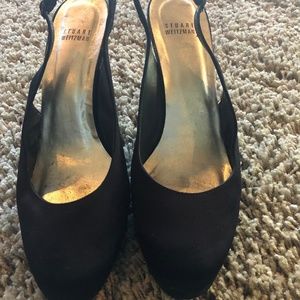 Stuart Weitzman black satin stilettos